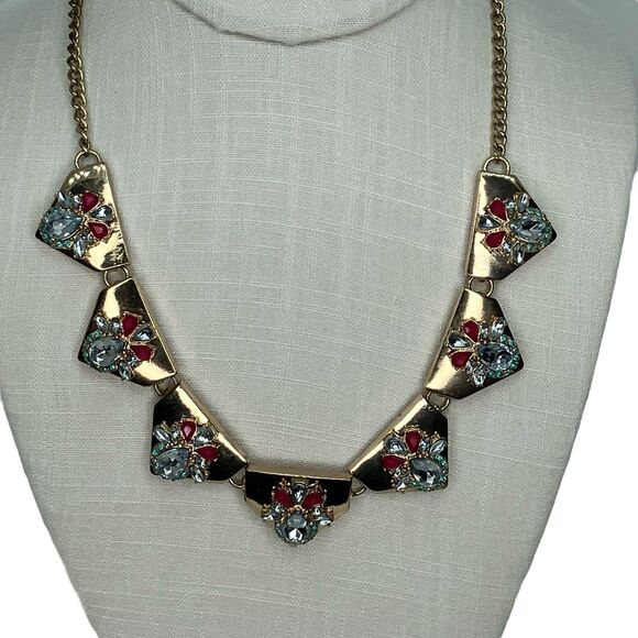 BaubleBar Necklace Rhinestone Blue and Pink Gold Tone Statement Signed Y2K - Picture 5 of 10
